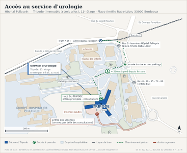 Plan d'accès au service d'urologie, hôpital Pellegrin