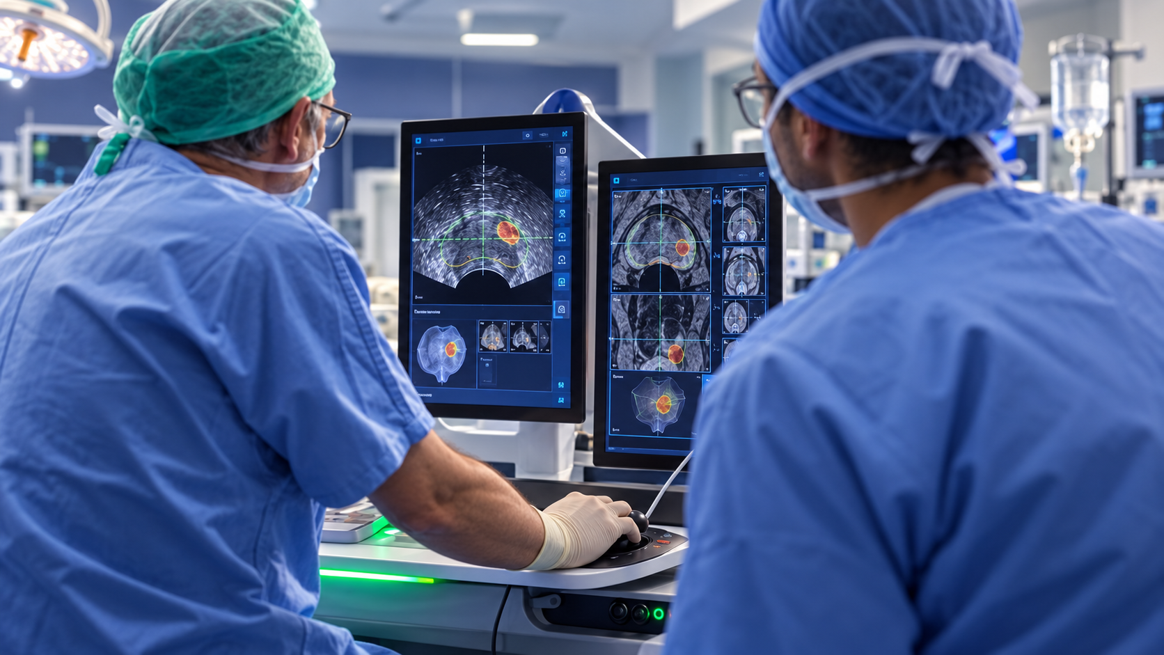 Illustration de traitement focal du cancer de la prostate guidé par fusion de l’échographie et de l’IRM