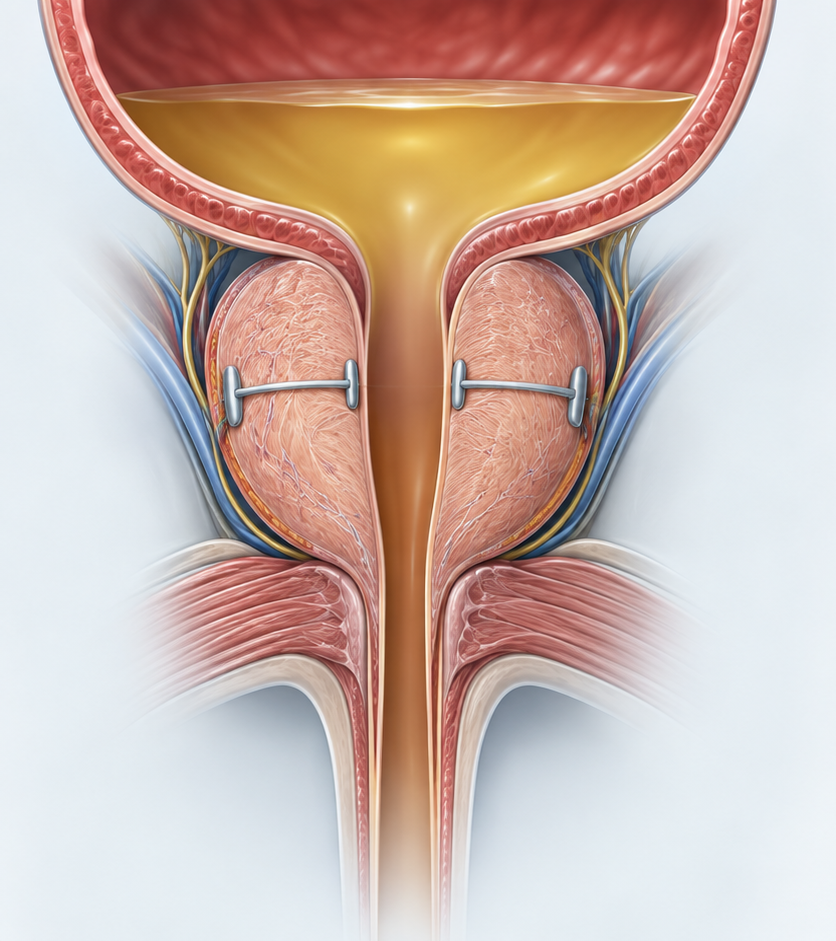 Illustration d’un traitement mini-invasif de l’hyperplasie bénigne de la prostate par implants
